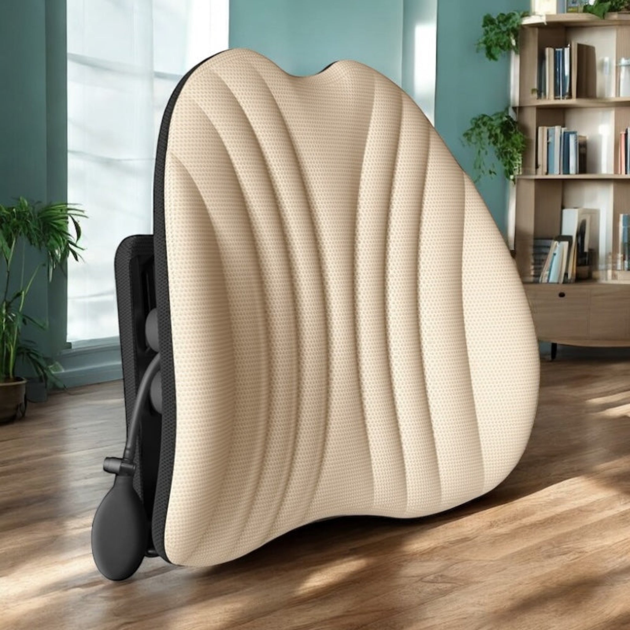 NuVibe Angel Ergonomic Cushion in Beige – Adjustable Lumbar Support with Air Pump for Personalized Back Relief