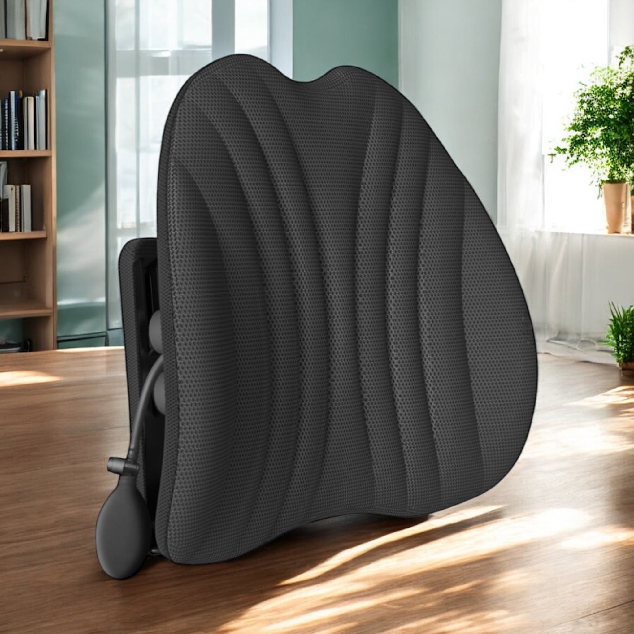 NuVibe Angel Ergonomic Cushion in Jet Black – Customizable Back Support with Air Pump for Office or Gaming Chair