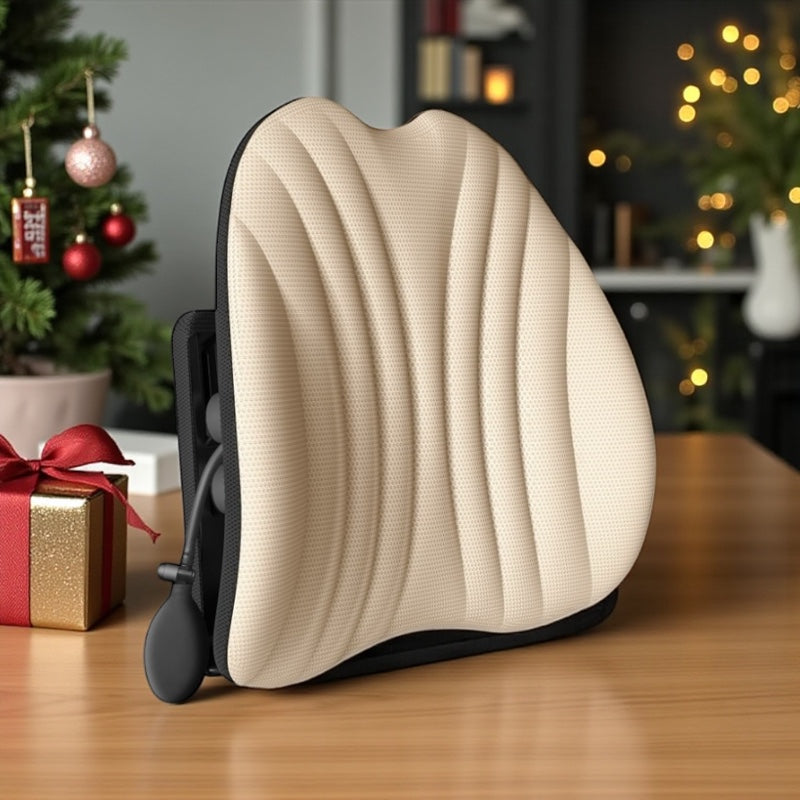 NuVibe Angel Cushion in Dream Cream – stylish ergonomic cushion crafted with advanced lumbar support, posture alignment features, and a soft, elegant finish.