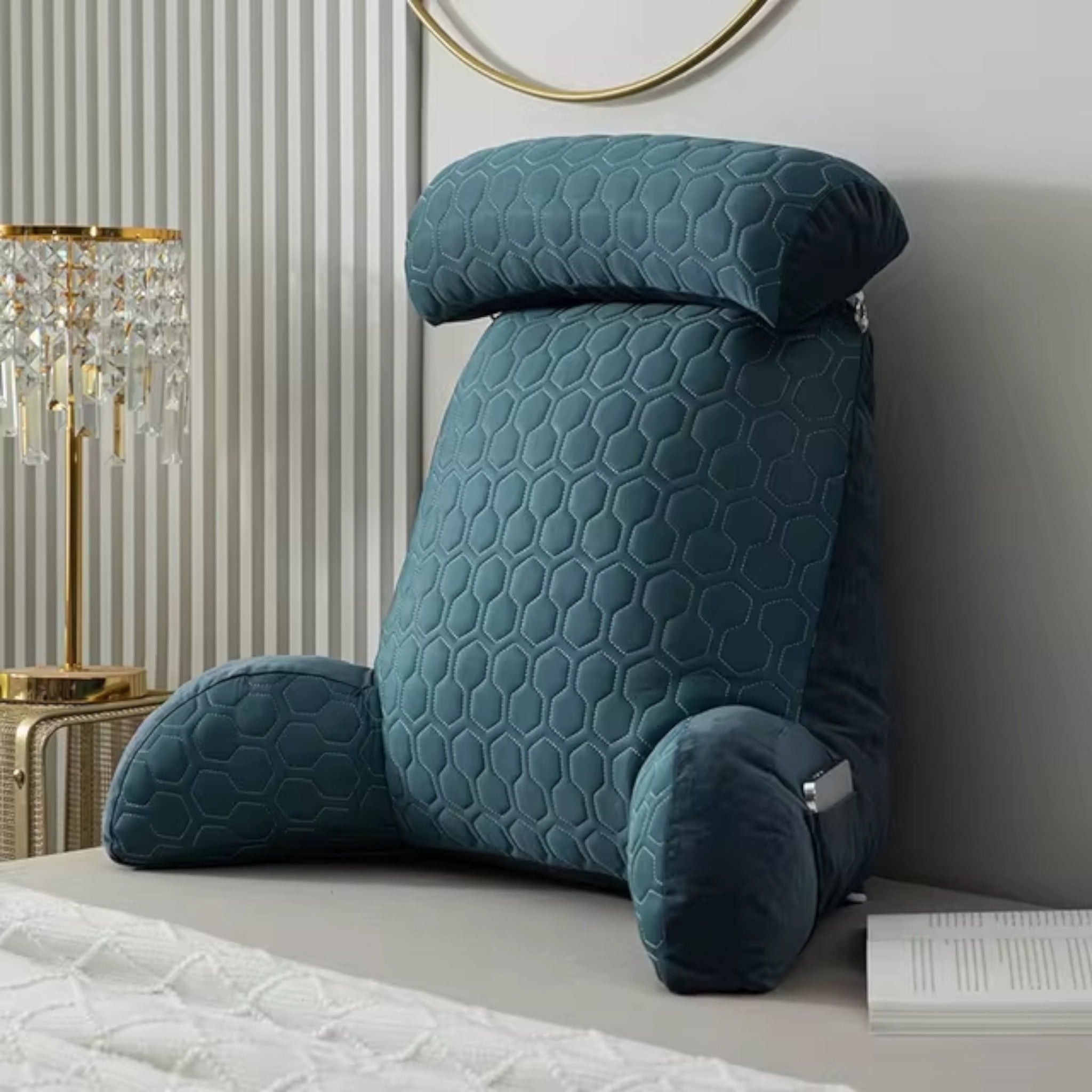 NuVibe back support cushion with ergonomic design, plush velvet cover, and detachable headrest, offering unparalleled comfort and relaxation for sitting at home—better than any hug cushion for work, lounging, or unwinding.