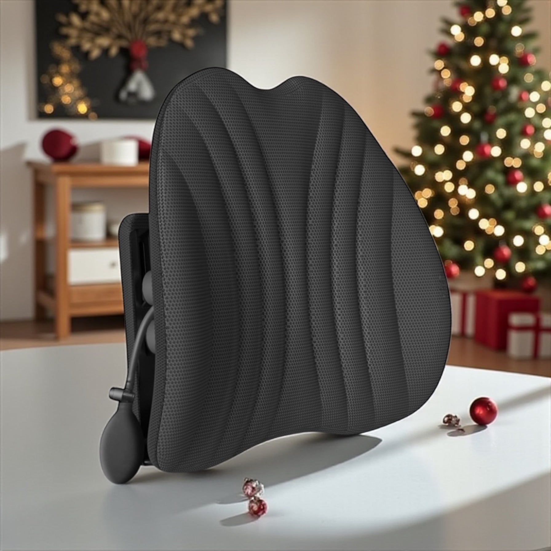 NuVibe Angel Cushion in Pure Black – luxury orthopedic cushion engineered for posture correction, spine support, and all-day ergonomic comfort at home or in the office.