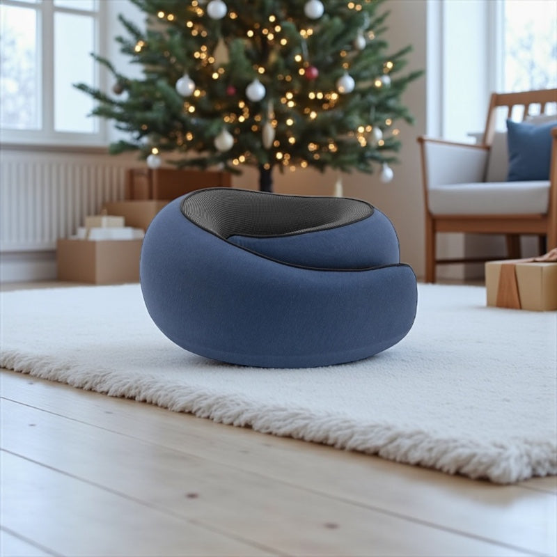 NuVibe ErgoNest Cushion in Midnight Blue – supportive ergonomic pillow engineered for relaxation, head and neck stability, and stylish comfort.