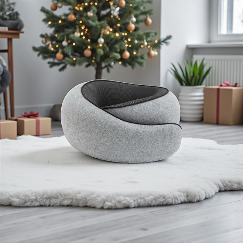 NuVibe ErgoNest Cushion in Pearl Grey – ergonomic neck and head support pillow designed for all-day comfort, spine alignment, and premium minimalist style.